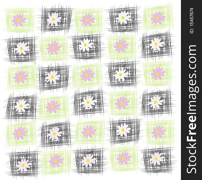 Black and green squares with flower, , illustration