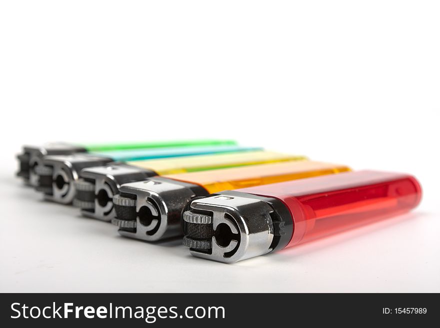 Colored lighters isolated on the white background