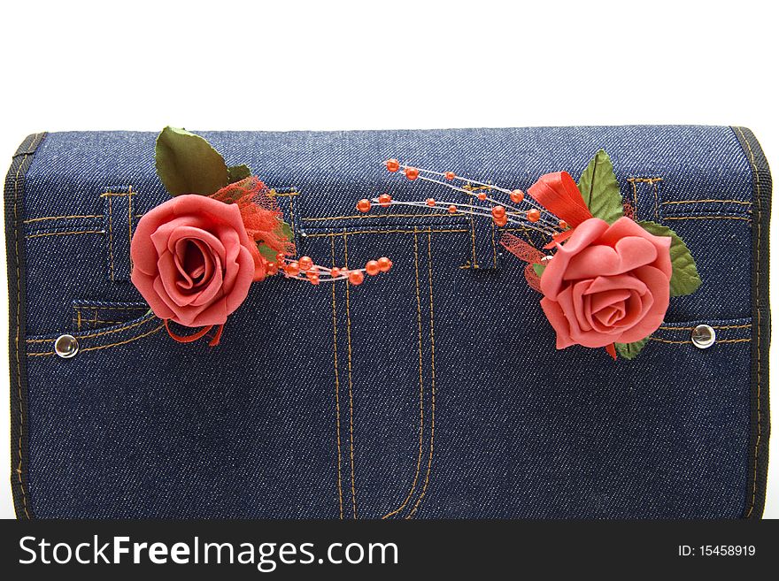 Jeans bag with roses