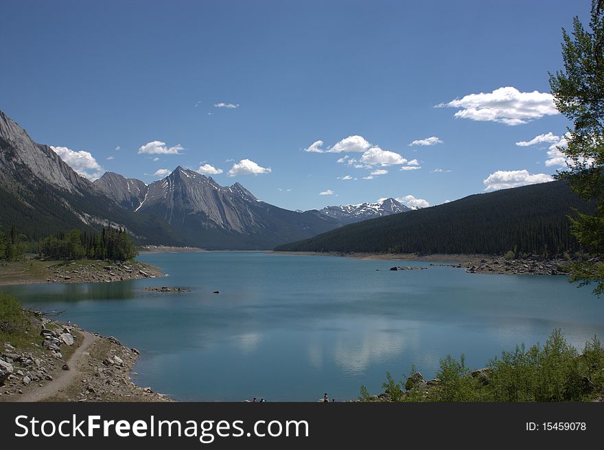 Maligne lake, summer view of Canadian Rockies, Jasper National Park, Alberta