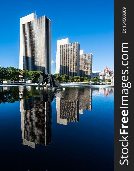 View of several modern office buildings at the Governor Nelson A. Rockefeller Empire State Plaza in Albany, New York, USA. View of several modern office buildings at the Governor Nelson A. Rockefeller Empire State Plaza in Albany, New York, USA.