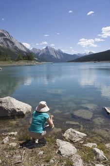 Admiring Beautiful Rocky Mountain Lake Royalty Free Stock Image Admiring Beautiful Rocky Mountain Lake Royalty Free Stock Image
