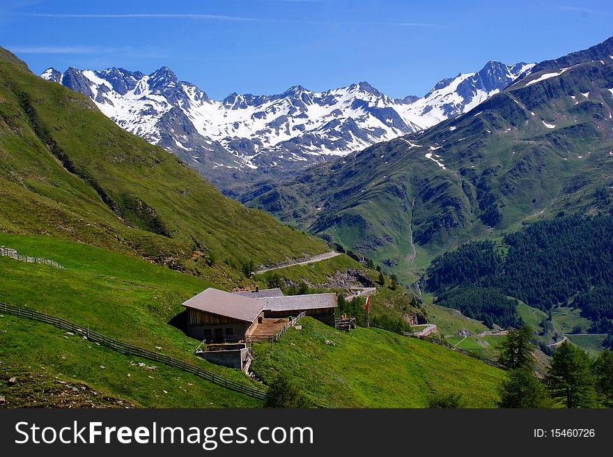 Oberglaneggalm With The Stubai Alps