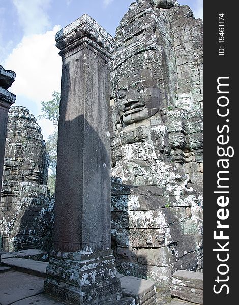 Ancient Faces Stone Cambodian Temple Bayon