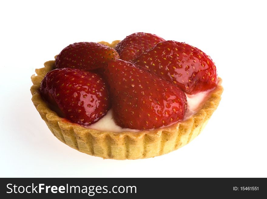 Studio shot of strawberry tarts isolated on a white background.