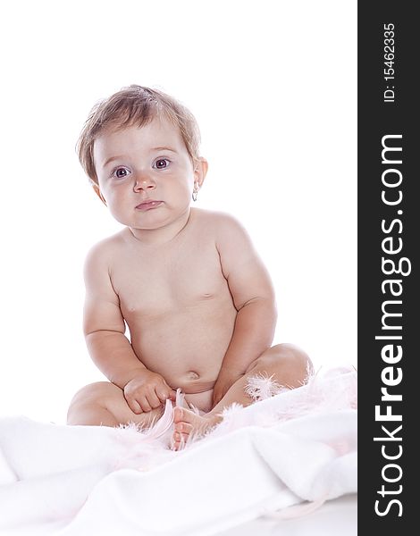 Bright picture of baby girl on white background