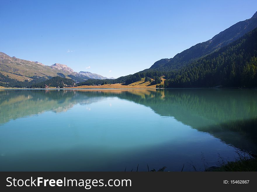 Alpine lake in St Moritz, Switzerland