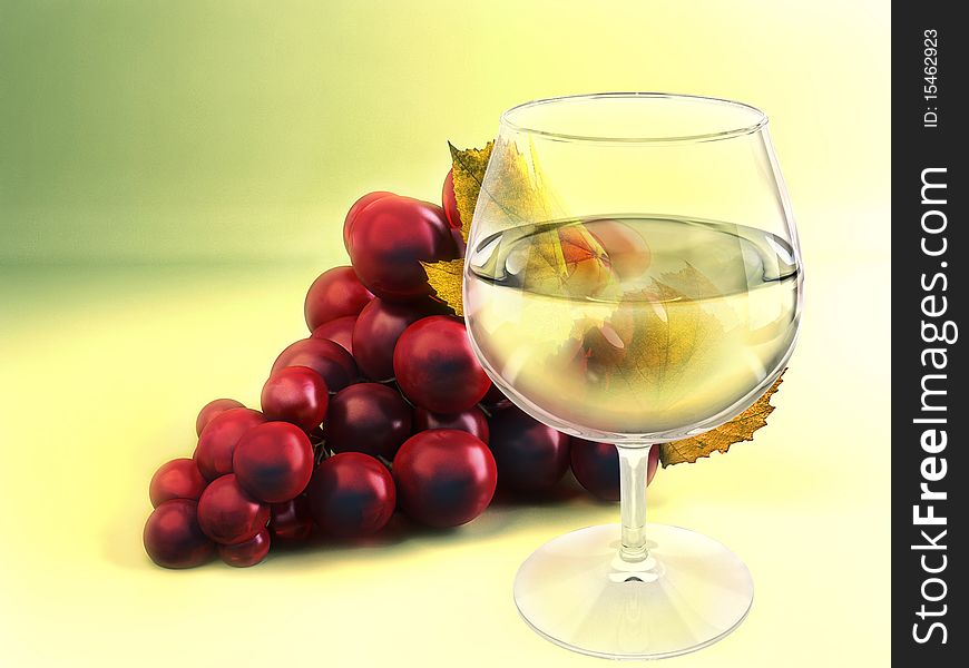 A bunch of red grape and wineglass