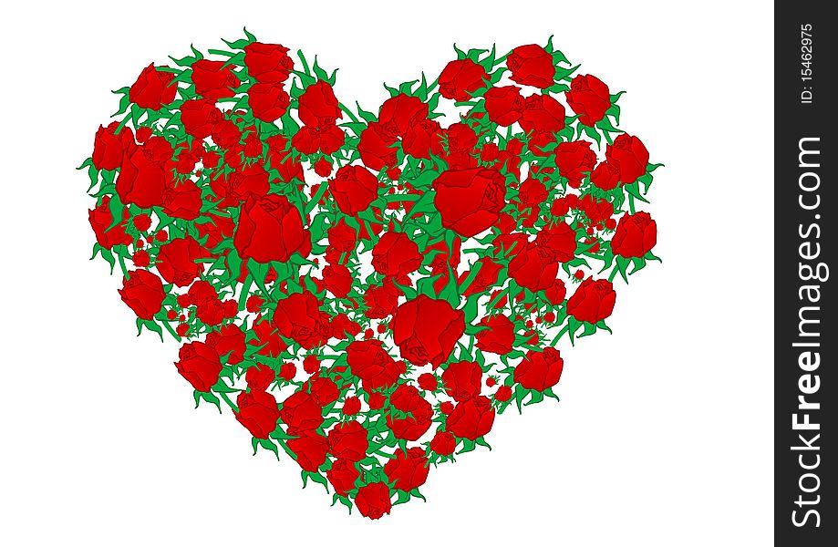 Vector illustration heart from red roses on a white background