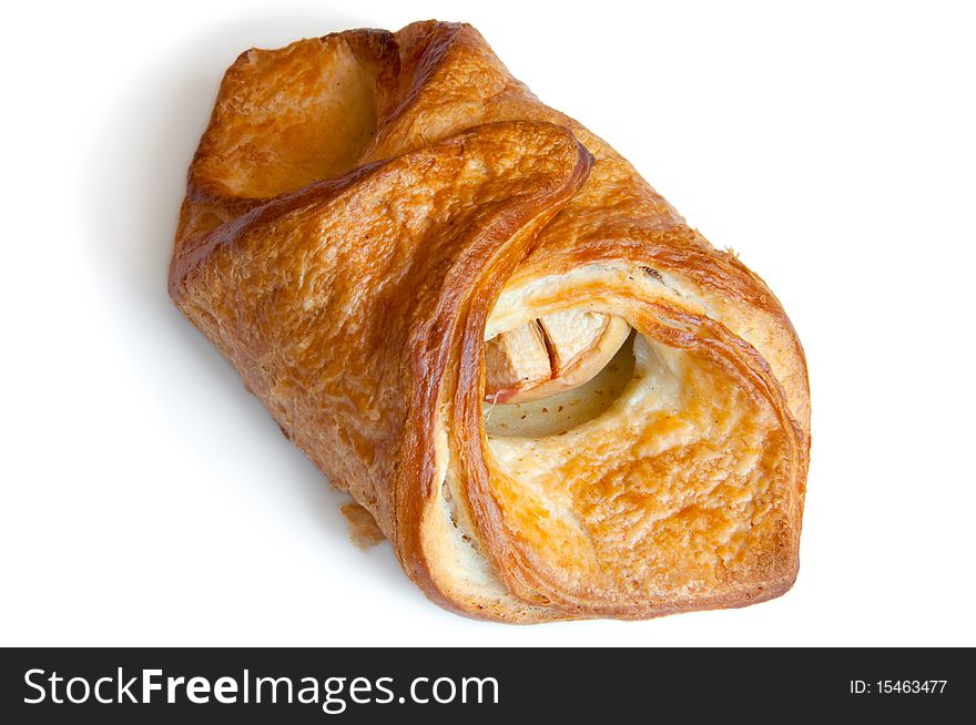 Croissant with apple isolation on white