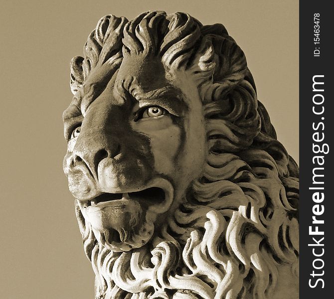 Lion head, detail of antique sculpture from Boboli Gardens in Florence. Lion head, detail of antique sculpture from Boboli Gardens in Florence