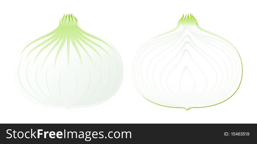 An isolated full onion and half onion. An isolated full onion and half onion