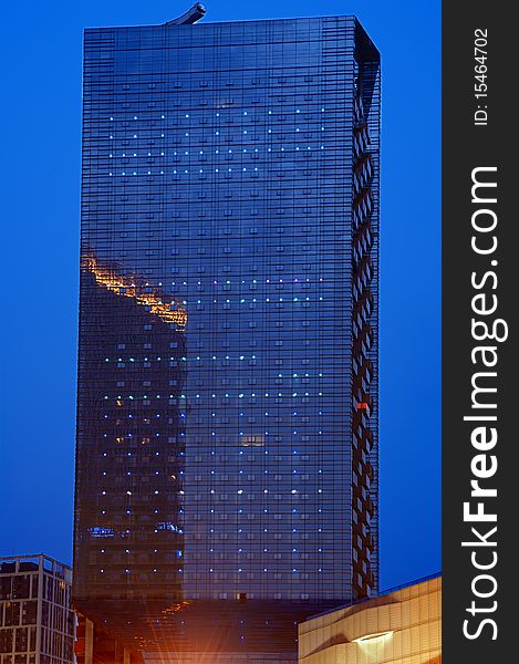 Sparkling glass curtain wall at night