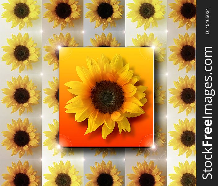 Stylized vivid abstract futuristic sunflower composition. Stylized vivid abstract futuristic sunflower composition