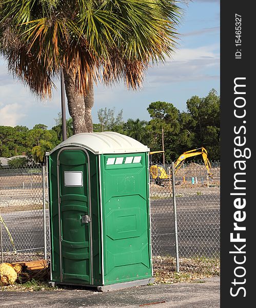 Portable toilet on construction site
