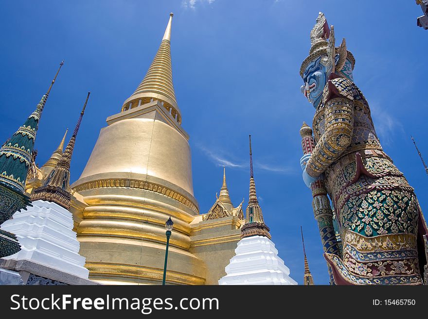 The giat and gold pagoda Wat Phra Kaew Grand Palace Bangkok. The giat and gold pagoda Wat Phra Kaew Grand Palace Bangkok