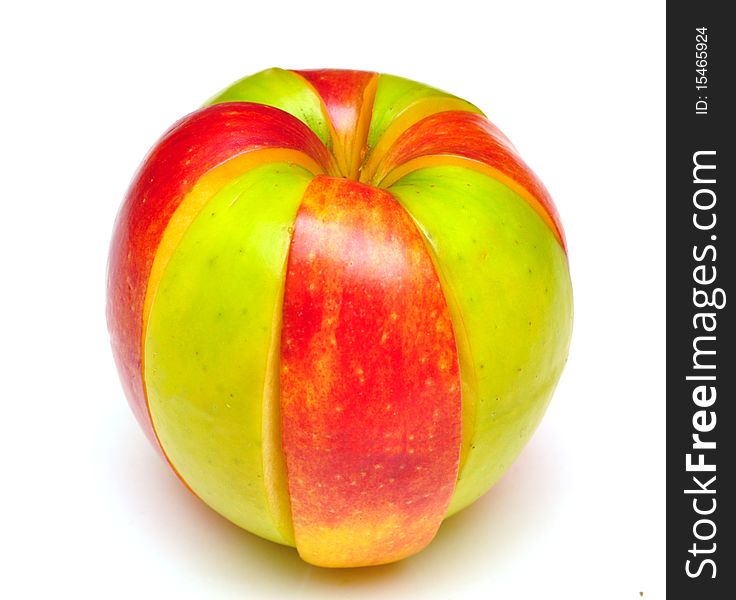 Sliced of red and green apple isolated on white background