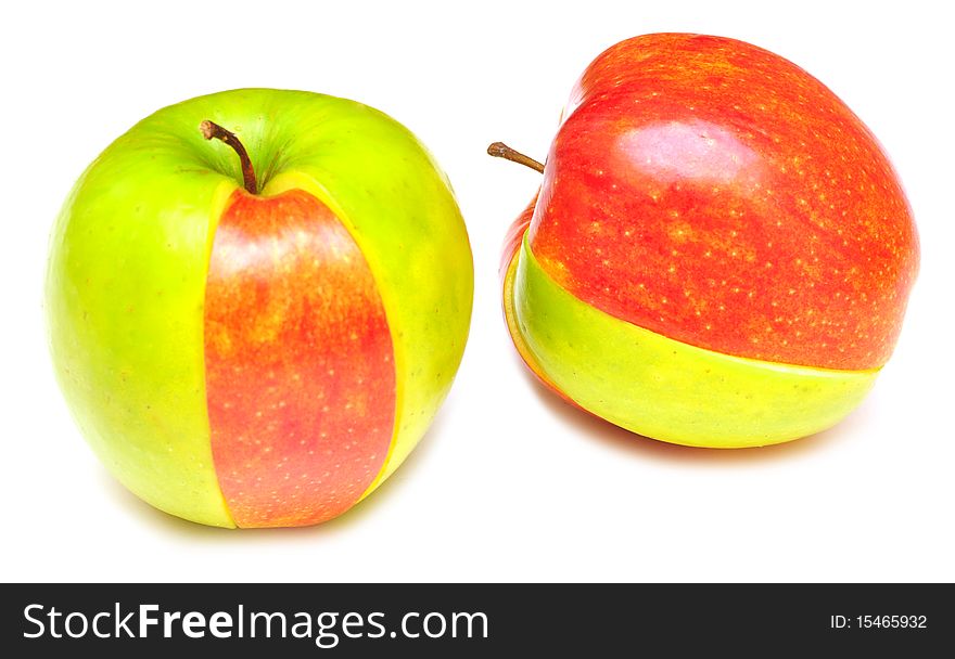 Sliced of red and green apple isolated on white background