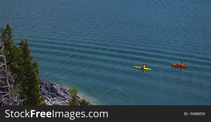 Two people Kayaking in Waterton Lakes National Park, Alberta, Canada