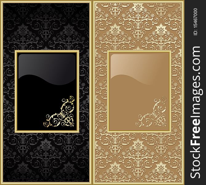 Set from gold frame on the black and beige background. Set from gold frame on the black and beige background