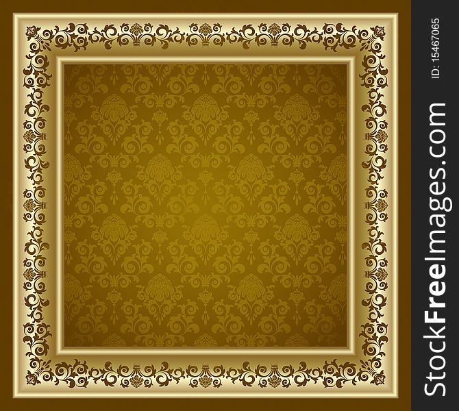 Gold frame on the brown background
