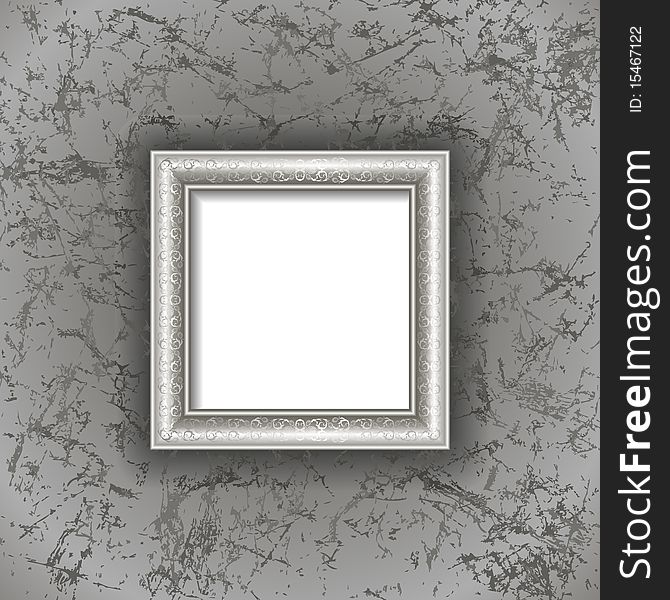 Silver frame on the  gray grunge wall