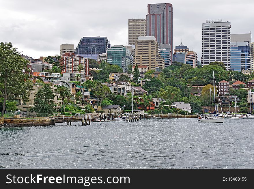 A view of waterside residential and commercial Sydney, Australia. A view of waterside residential and commercial Sydney, Australia