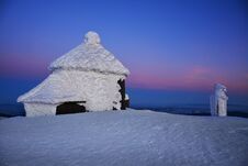 Winter Sunset Over The Sniezka Mount In The Giant Mountains, Karkonosze, Poland Stock Images