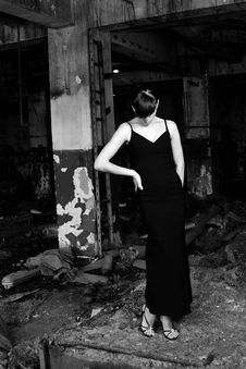 Upset Girl Posing In Demolished Construction Stock Photos Upset Girl Posing In Demolished Construction Stock Photos