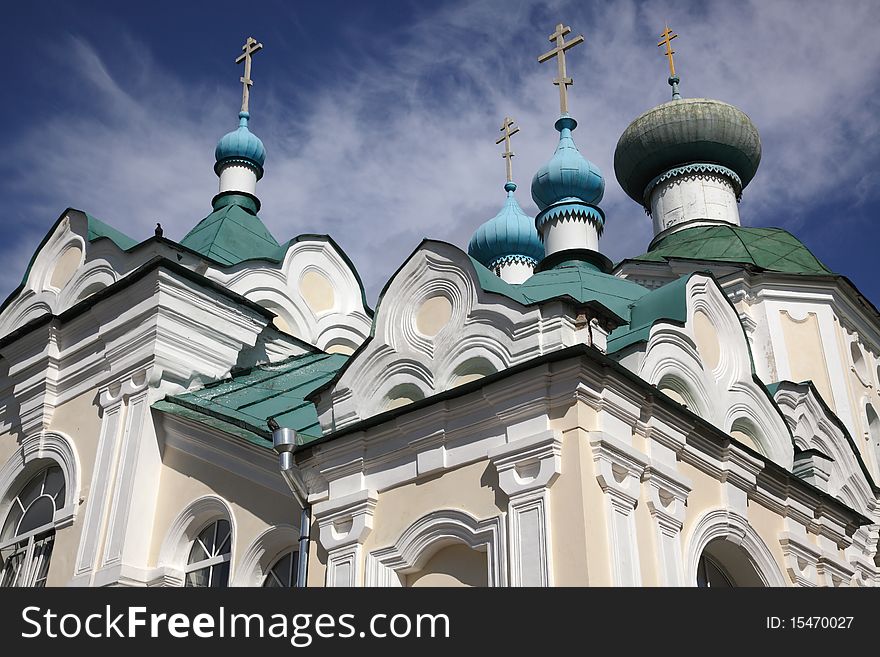 Domes of church of the Tikhvin Dormition monastery near to St.-Petersburg. Domes of church of the Tikhvin Dormition monastery near to St.-Petersburg