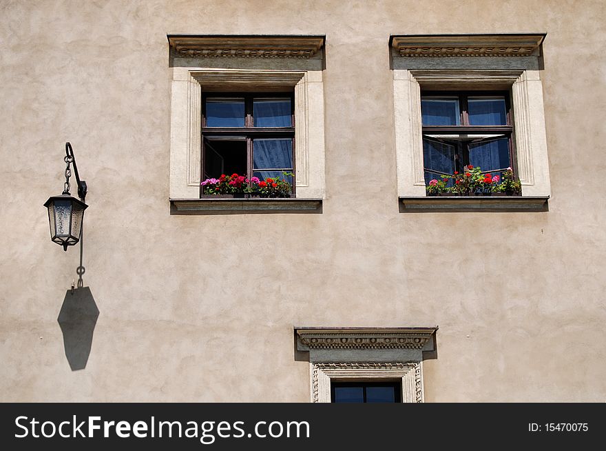 Part of house on the old city in Cracow. Poland