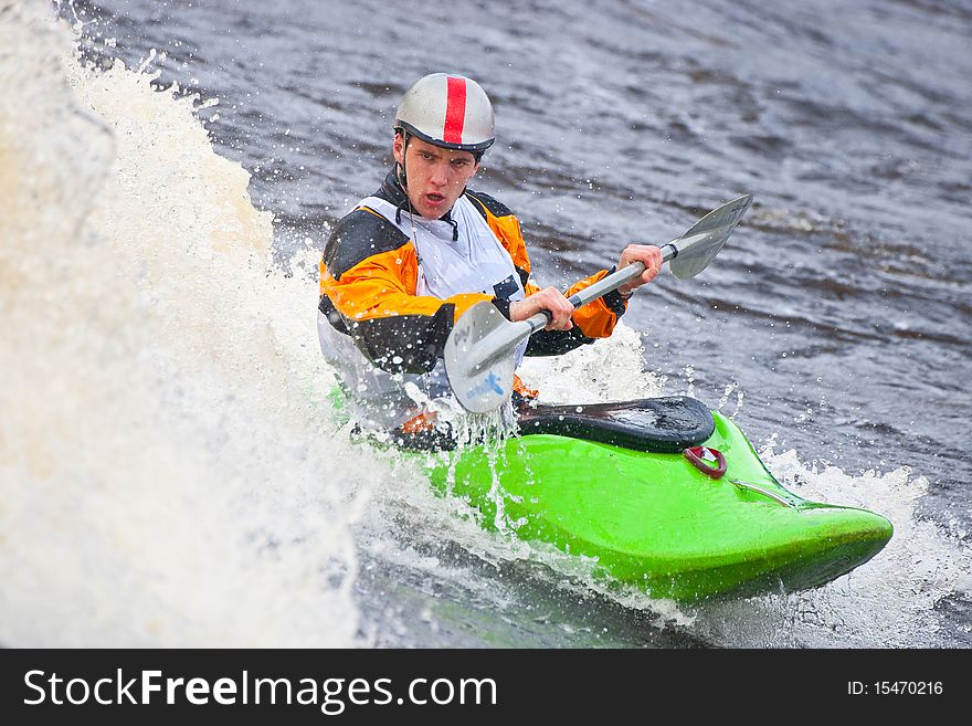 Kayak freestyle on whitewater, Russia, Msta, may 2010