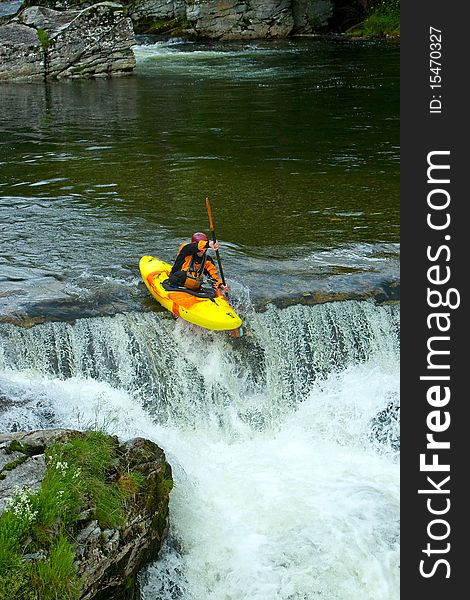 Kayaking. Waterfalls in Norway. July 2010