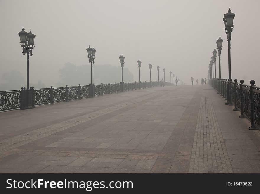 Bridge in Smoke in Moscow