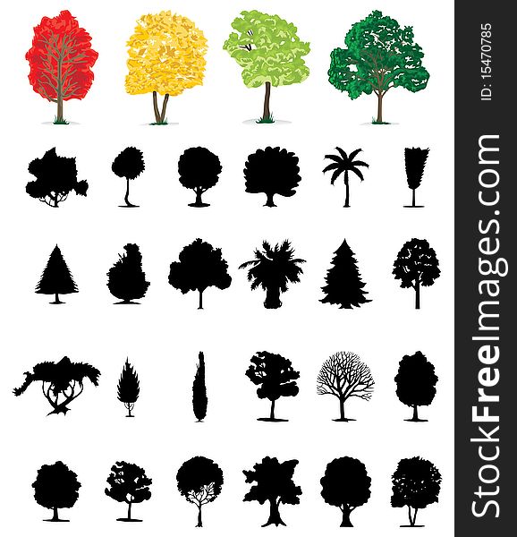 One-ton trees of Different colour. A  illustration. One-ton trees of Different colour. A  illustration