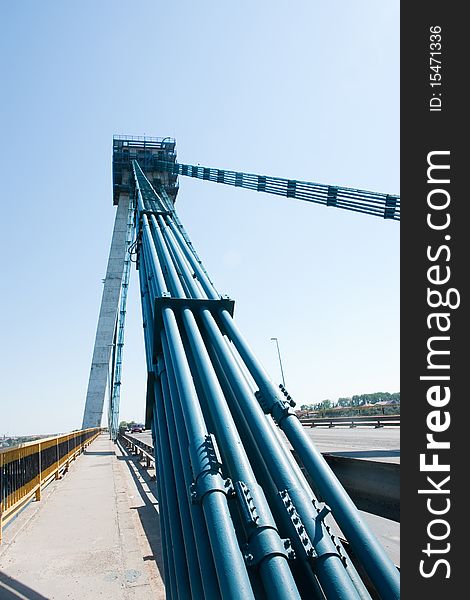 Agigea suspension bridge, Romania, in a sunny day