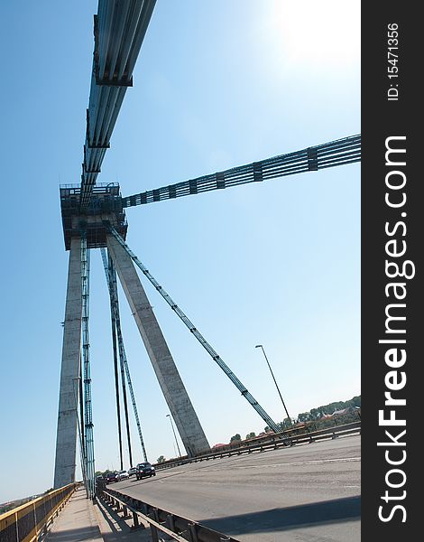 Agigea suspension bridge, Romania, in a sunny day