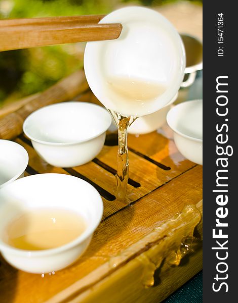 A photo of an open-air tea ceremony objects