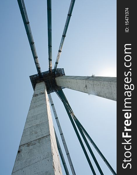 Agigea suspension bridge, Romania, in a sunny day