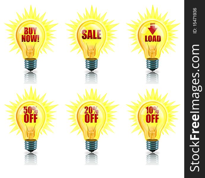 Digit illustration of illuminated light bulbs with sales copy. Digit illustration of illuminated light bulbs with sales copy.