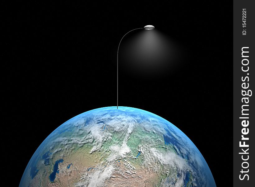 Earth and lamp from Earth which light surface. Earth and lamp from Earth which light surface