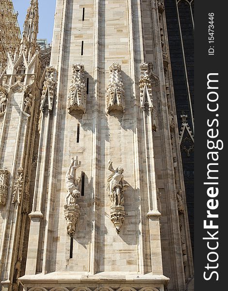 Detail and sculpture of Milan cathedral. Duomo di Milano. Detail and sculpture of Milan cathedral. Duomo di Milano