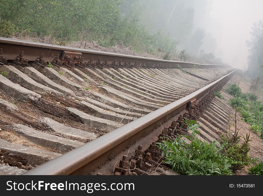 Rural railway in burn smoke. Rural railway in burn smoke