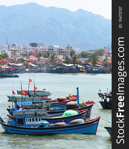 Boats on a waterway in Vietnam. Boats on a waterway in Vietnam