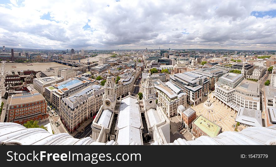 A London cityscape panoramic. A 180 degree view from the top of St Paul's Cathedral. The image is provided in colour but it looks fantastic in black and white. A London cityscape panoramic. A 180 degree view from the top of St Paul's Cathedral. The image is provided in colour but it looks fantastic in black and white.