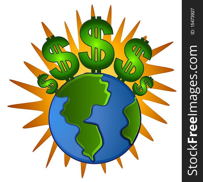 Illustration of the planet earth with a dollar symbol