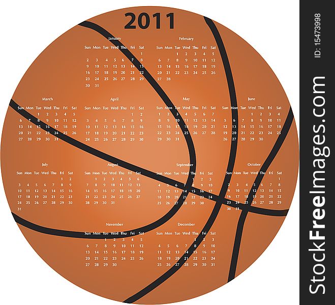 2011 Calendar in the shape of a basketball. 2011 Calendar in the shape of a basketball