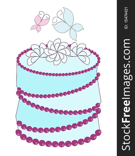 Vector illustration of cake with cream and cherries