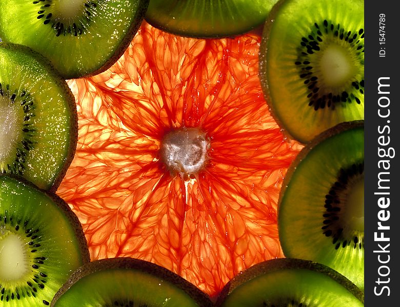 Kiwi and grapefruit like a flower, abstract. Kiwi and grapefruit like a flower, abstract