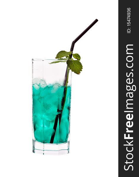 Green alcohol cocktail with mint in glass. Green alcohol cocktail with mint in glass